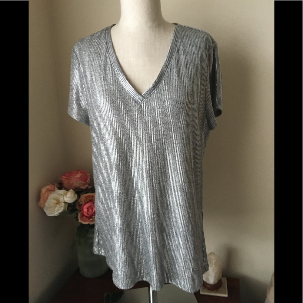 NWOT WHBM silver stretchy metallic tee